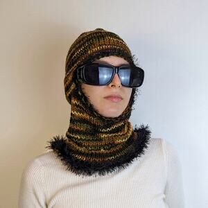 Forest Multicolor Fairy Grunge Fuzzy Knitted Handmade Balaclava Winter Hat